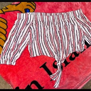 Red, White and Black Stripes Crop Top Size Small🌸